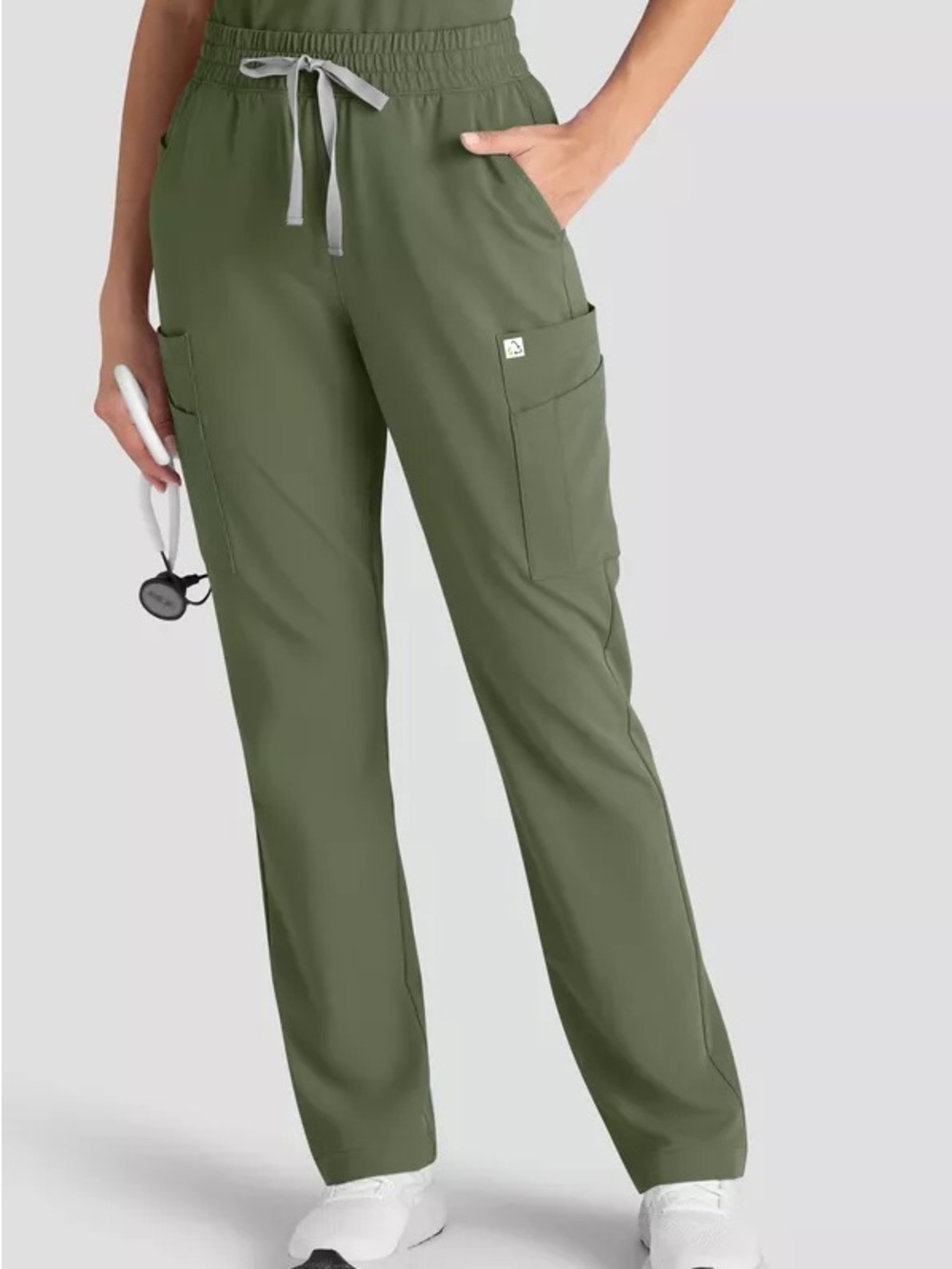 Resurgr Women’s Olive Green Utility Scrub Pants with Drawstring Waist large